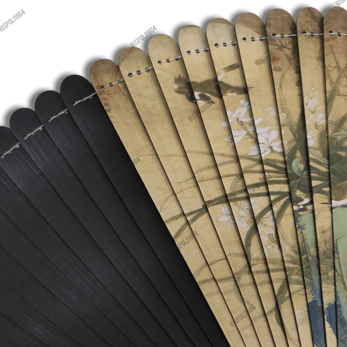 Ventaglio leggero ed elegante in bamboo con stampa digitale. Apertura 37 cm. #5107-3 - Merceria Rispoli