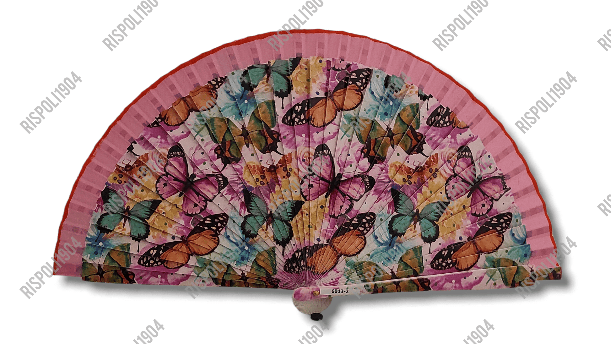 Ventaglio in legno con farfalle a stampa digitale. Apertura 42 cm. #6013-2 - Merceria Rispoli