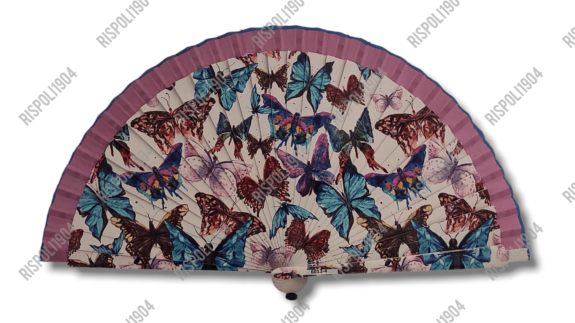 Ventaglio in legno con farfalle a stampa digitale. Apertura 42 cm. #6013-4 - Merceria Rispoli